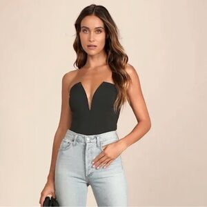 Lulus Black Notched Strapless Bodysuit XS